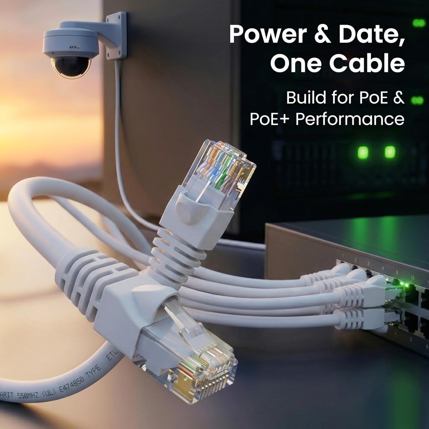 Cat 6 Ethernet Patch Cables 7 Ft White (Cat 6 Ethernet Cables 7 Ft 24-Pack), High Speed 24AWG 10Gbps RJ45 Snagless Gold-Plated, Ethernet Cable for Router, Switch, PC, PS5 Gaming, Server